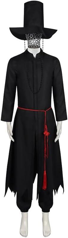 Adult Anime Boy Singers Costume Black Outfits Stage Performance Cosplay Suit Rope Hat Halloween Fullset (Small)