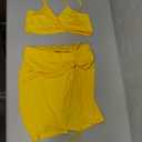 Sexy 2 Piece Club Outfits for Women Mini Skirt Sets Summer Crop Tops Lace Up Dresses (X-Large, Yellow)