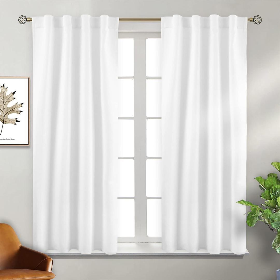 BGment White Short Room Darkening Curtains for Bedroom - 38 x 45 Inch Curtains Rod Pocket and Back Tab Thermal Insulated Blackout Window Drapes for Living Room, Set of 2 Panels, Pure White