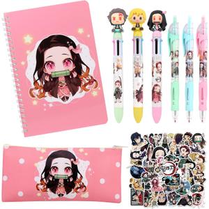 Anime Devil Merchandise Gift Set, Adorable Anime Stationery Set, Contains Spiral Notebook, Stationery Pouch, Gel Pens, Multicoloured Pens, Bracelet, Gift Box