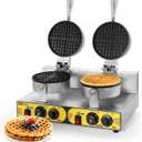 Dyna-Living Commercial Waffle Maker Double Head Waffle Maker, 2400W Non-Stick Commercial Waffle Iron Stainless Steel Waffle Machine for Restaurants, Large Waffle Machine Commercial