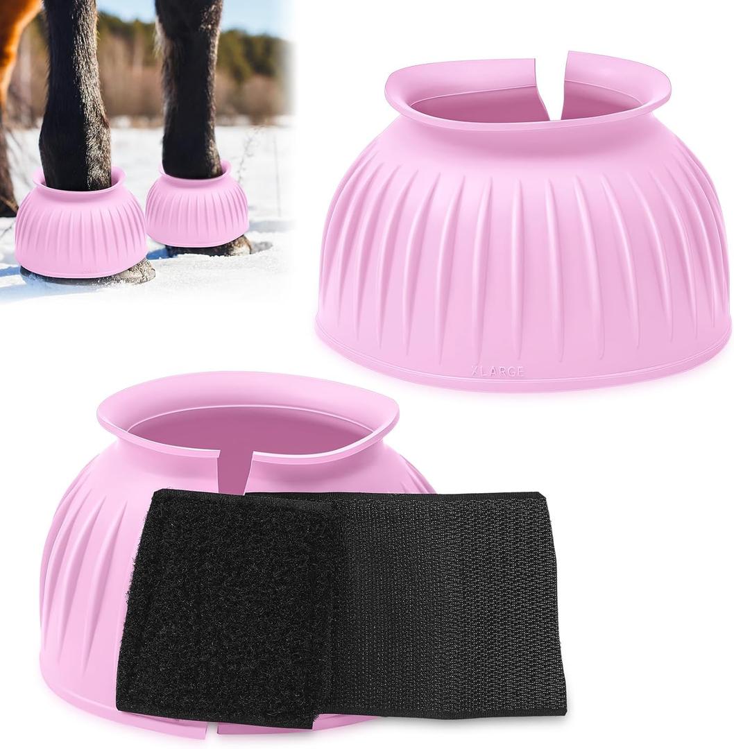 Abbylike Bell Boots for Horses 1 Pair/2 Pair, Protect Against Hoof Impact Trauma, Rubber Bell Boots Horse Care for Turnout, No Rub Design Wrap Hook and Loop (Large, Pink)