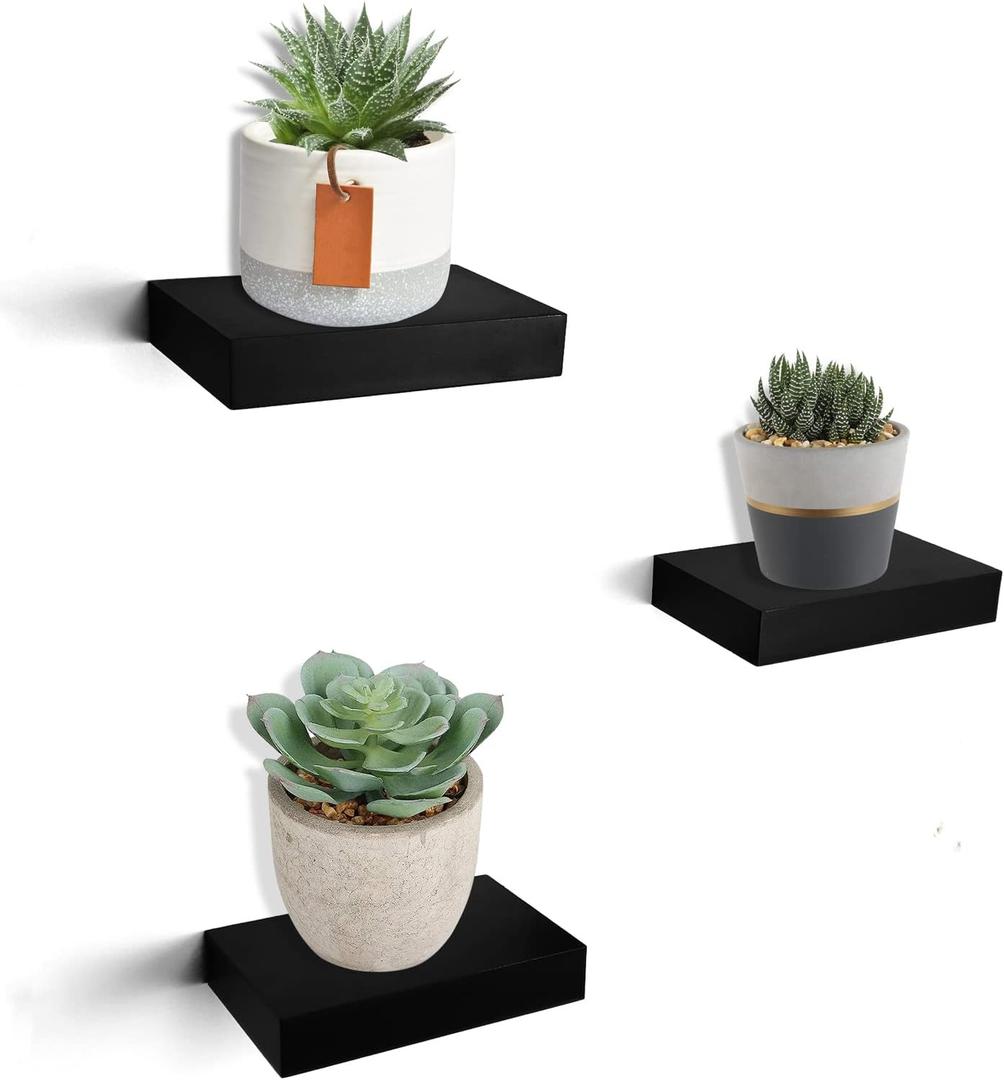 HAO Small Floating Shelf 6 inch Wall Mounted Mini Hanging Display Shelves for Living Room Bedroom Bathroom Set of 3 Black