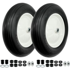 2-Pack 4.80-8 Wheelbarrow Tire and wheel with 3"-6''Centered Hub, 3/4" or 5/8''or 1/2'' Bearings, 16 Tire Assembly for Hand Truck,Garden Cart (4.80/4.00-8 Flat Free,3" Center Hub,Ribbed Tread)