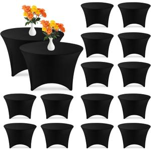 Peryiter 15 Pack Spandex Round Tablecloth Fitted Stretch Tablecloth Elastic Table Cover for Wedding Party Restaurant Banquet Cocktail and Halloween (Black,6 Ft,72inch)