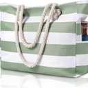 Clothirily Beach Bag for Women - Large Beach Tote Bag, Waterproof Sandproof Beach Bag with Zipper, Large Swim Pool Beach Tote (Green)