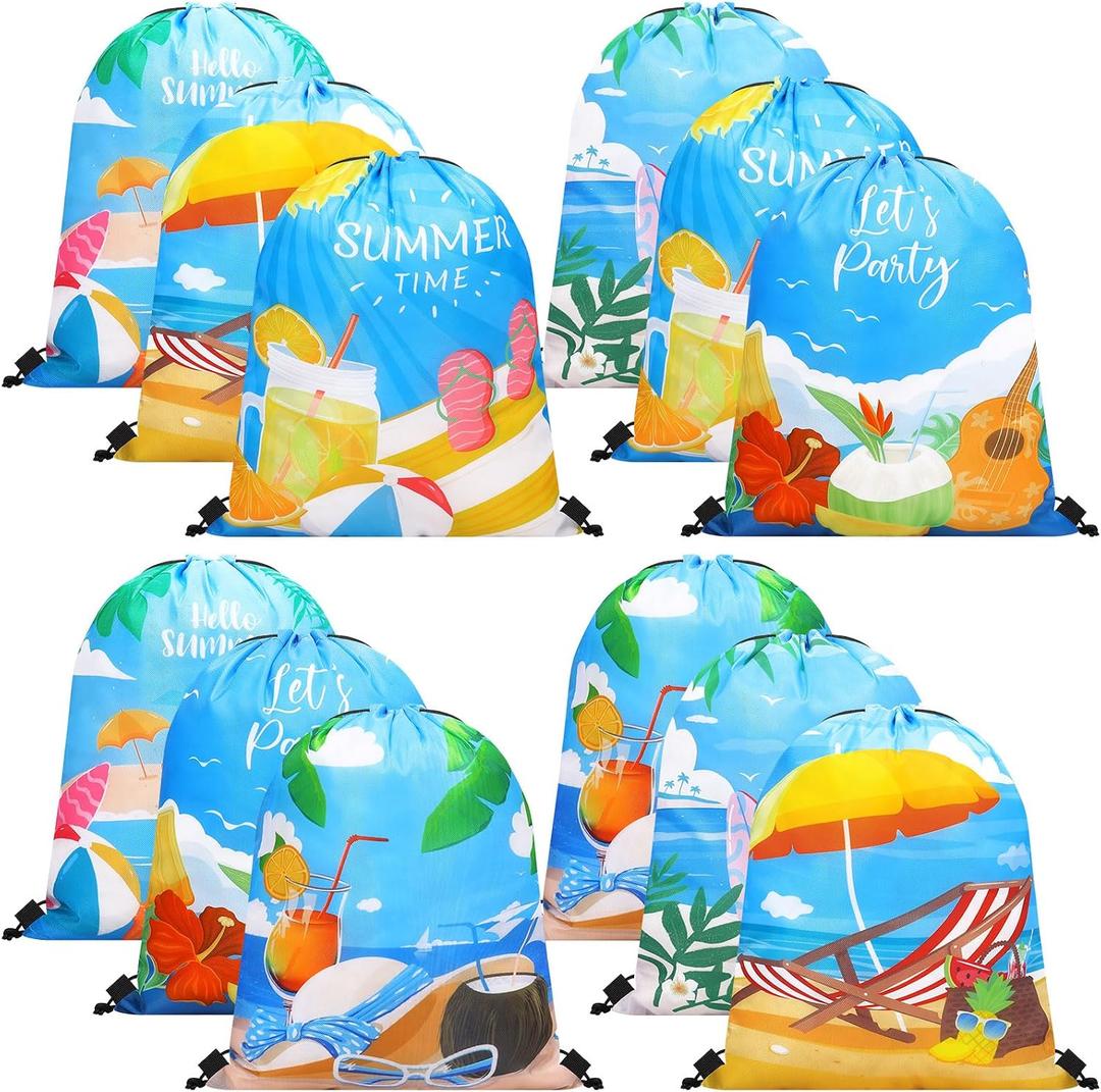 Eccliy 24 Pcs Summer Pool Party Favor Bags Drawstring, Beach 11.8x10