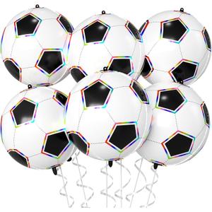 2 x Soccer Ball Balloons, 22 Inch Soccer Balloons Laser Round Sphere Balloon, Foil Football Birthday Balloon for Boys Men Sports Soccer Themed Party Decorations