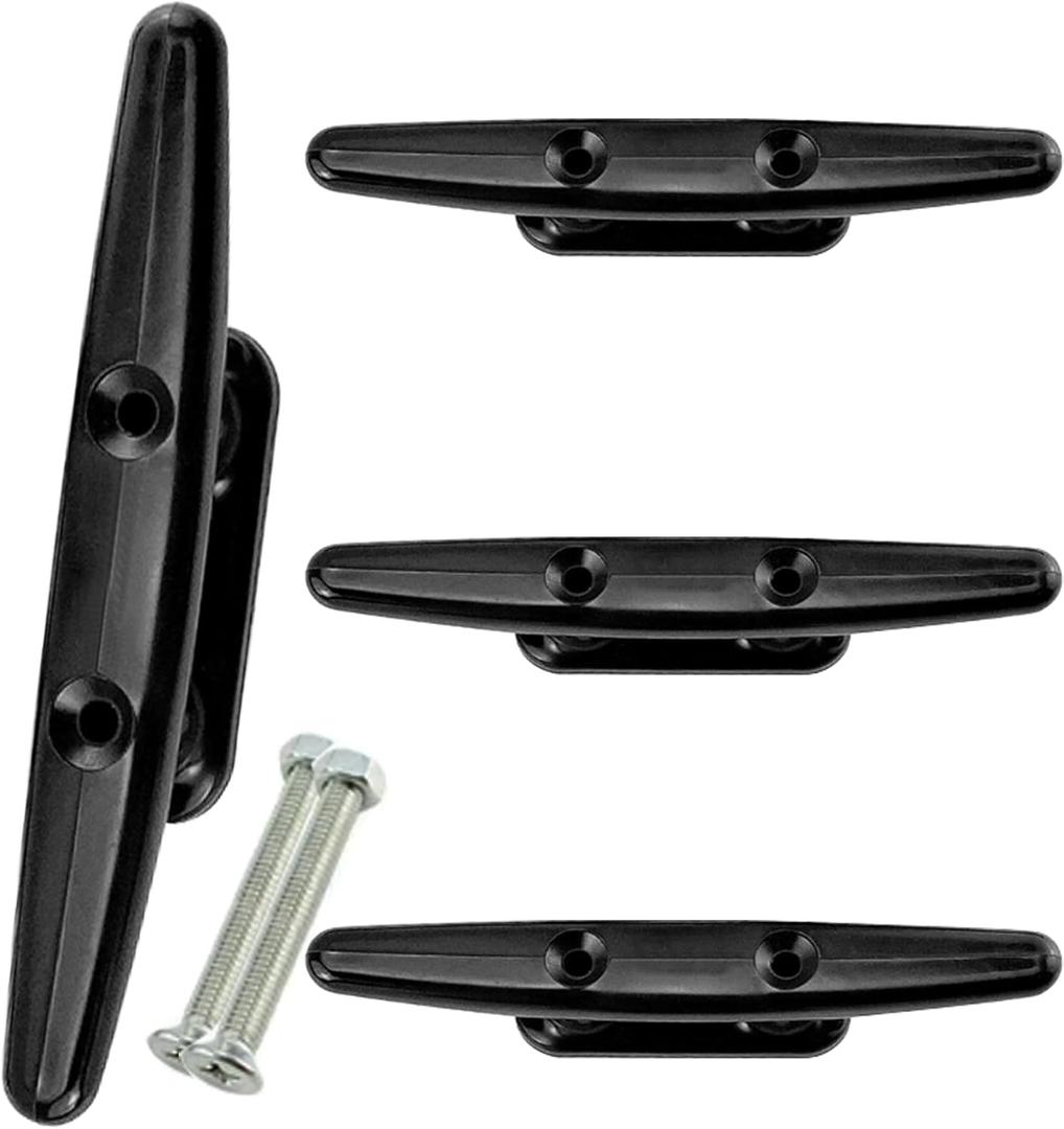 Marine Dock Cleats, 4-8 inch Black Nylon Boat Rope Cleats with Mounting Hardware, Pack of 4