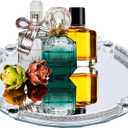 Crystal Dresser Tray, Mirror Glass Makeup Vanity Organizer Filled Crushed Diamond, 10" x 10" Round Jewelry Trinket Perfume Tray for Bathroom Bedroom, Home Decor, Hotel Banquet, Party (Silver)