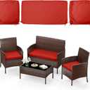 3 Pack of Outdoor Seat Cushion Replacement Set Suitable for 4 Pieces of Wicker Rattan Furniture Terrace Guest Set Sofa Chair (36x18x2, 18x18x2), Only Cover (Red)