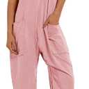 Muchpow Women's V Neck Sleeveless Jumpsuits Spaghetti Straps Harem Long Pants Overalls With Pockets (Large, Pink)