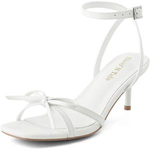 Shoe'N Tale Women's Kitten Heels Bow Strappy Heeled Sandals Square Open Toe Fashion Dressy Wedding Party Shoes 8