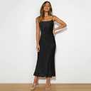 Women's Sleeveless Spaghetti Straps Scoop Neck Floral Lace Bodycon Midi Fishtail Dress Evening Party Dress Backless (Black, L)