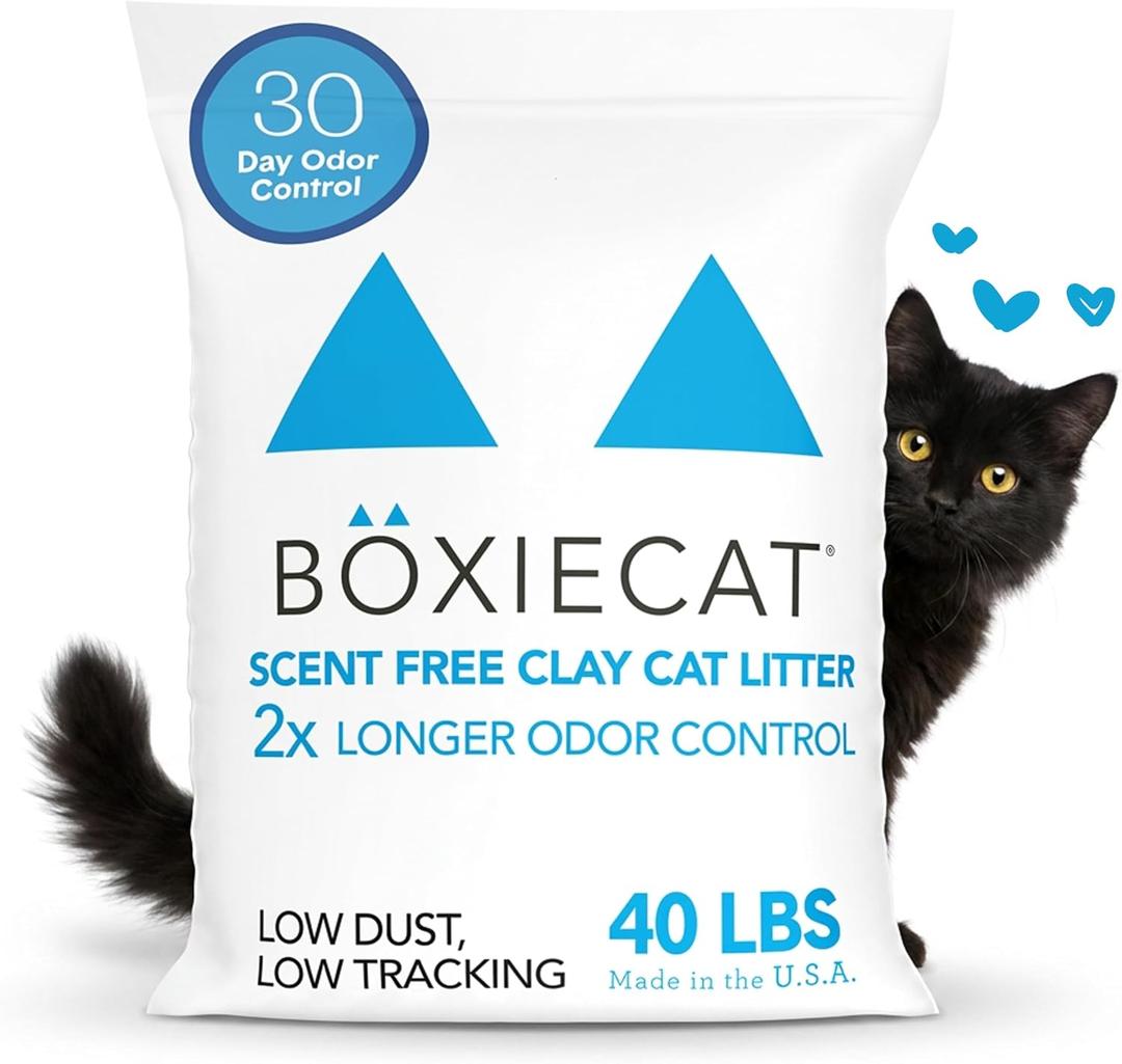 Boxie Unscented 30 Day Odor Control Clumping Clay Cat & Kitty Litter 40 lb, 99.9% Dust-Free, Hard Flat Top Clumps, No Fragrances No Fillers, Long-Lasting, Easy to Scoop