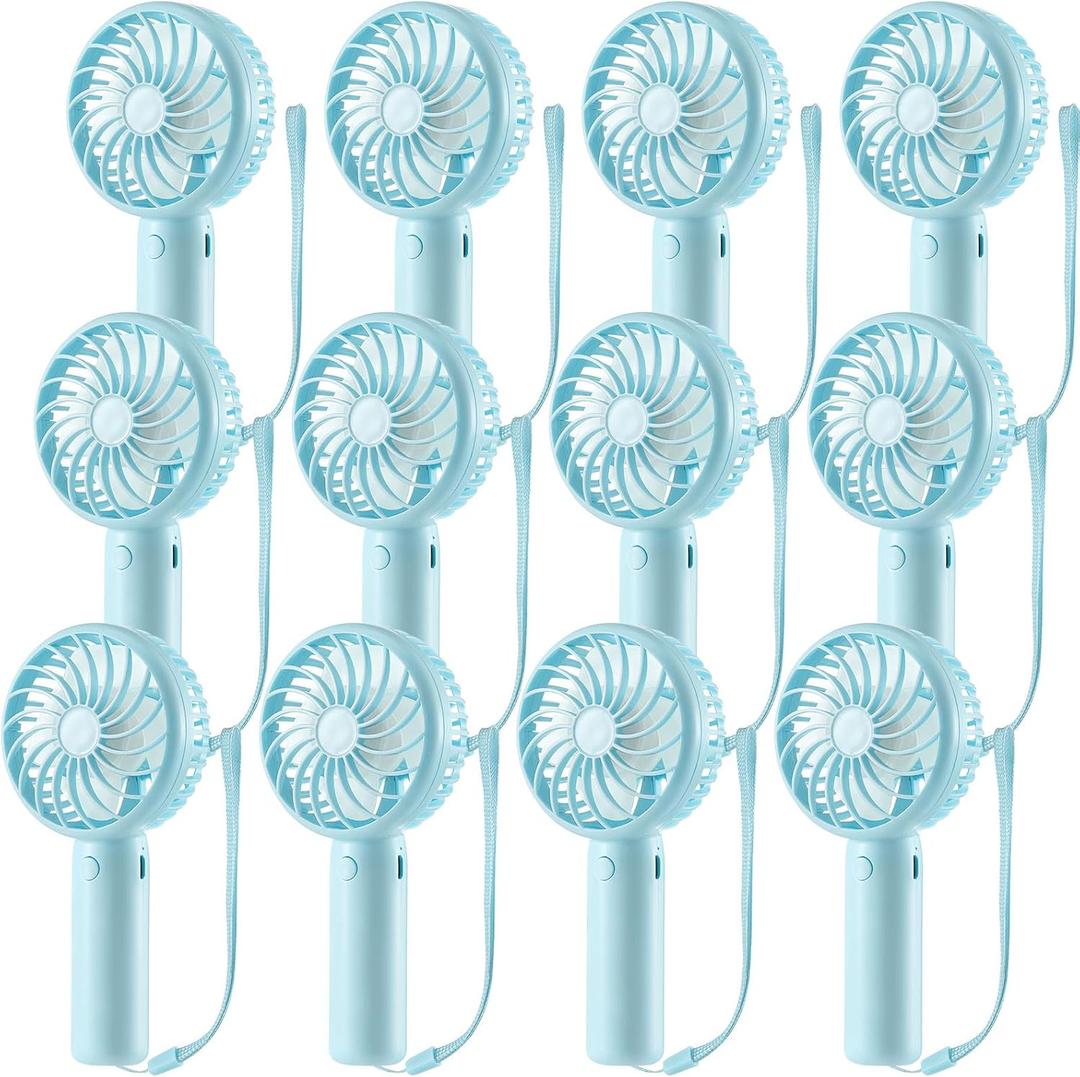 Tujoe 12 Pcs Mini Powerful Handheld Fan 3 Speed Personal Small Portable Rechargeable Fan with Base USB for Women Eyelash Makeup Office Travel Beach Indoor Outdoor (Blue)
