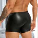 comeondear Men's Faux Leather Boxer Shorts Zipper Bulge Pouch Briefs Black Plus Size Sexy Underwear Panties
