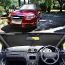 Foldable Windshield Sun Shade, Bonus Steering Wheel Sun Shield to Block UV Rays Keep Your Vehicle Cooler, Easy to Use Car Interior Accessories (59.2"x27.2")