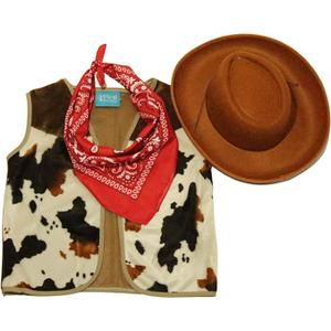 Kids Western Rodeo Cowboy or Cowgirl Classic Costume Set - Vest, Brown Hat, Bandanna, XL