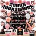 Retirement Party Decorations Women Rose Gold Happy Retire Decorations Happy Retired Banner Backdrop Honeycomb Centerpiece Sash Greeting Card Hanging Swirls Retirements Party Supplies