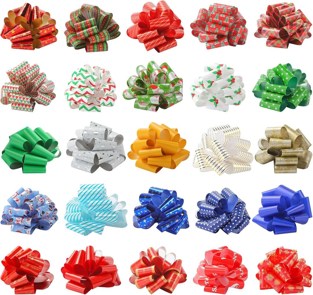 3 otters 26Pcs Christmas Bows for Gift Wrapping, 6.2inch Christmas Pull Bows for Xmas Present Gift Wrapping Holiday Decorative 