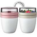 Mueslicup Overnight Oats Jars with Lid and Spoon Oat Container Jar,Muesli Cereal Cup,Parfait Chia Pudding Containers,Yogurt Cups Granola Holder Oatmeal Crunch Lids Pink Seed (Set of 2 Beige - Pink)