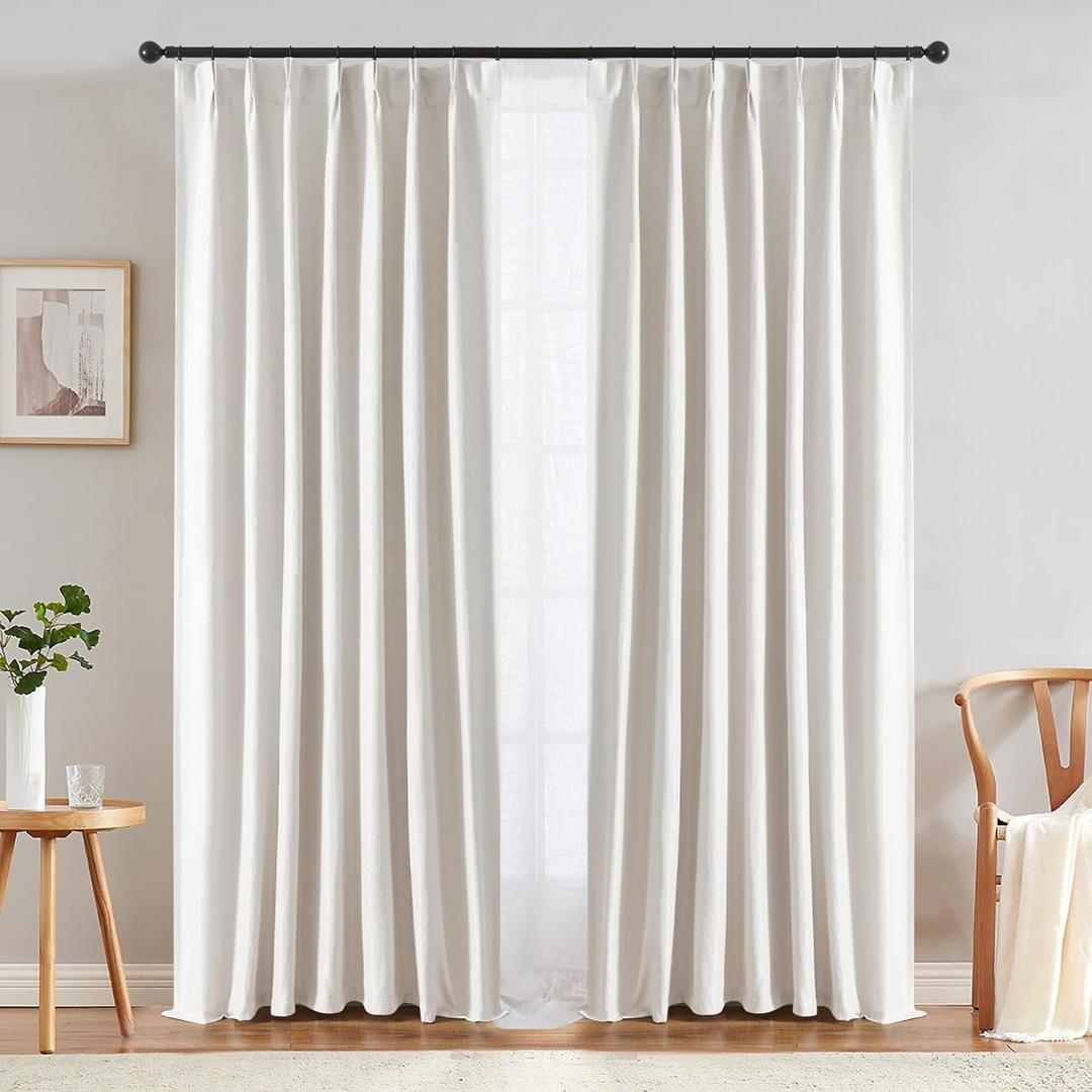 jinchan Pinch Pleated Curtain - 52 x 96 Inch Length, Light Filtering, White, Bedroom/Living Room, 1 Panel Texture Window Drape