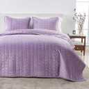 King Size Velvet Quilt and Shams Set - Dual-Sided Luxury Velvet, Heavyweight 3-Piece Bedding Set - Ultra Soft, Quilted Box-Stitched and Down-Alternative Fill (King / California King, Lavender)