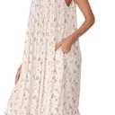 AVIIER Cotton Nightgowns for Women Sleeveless House Dress Ladies Long Nightdress with Pockets (White, L)