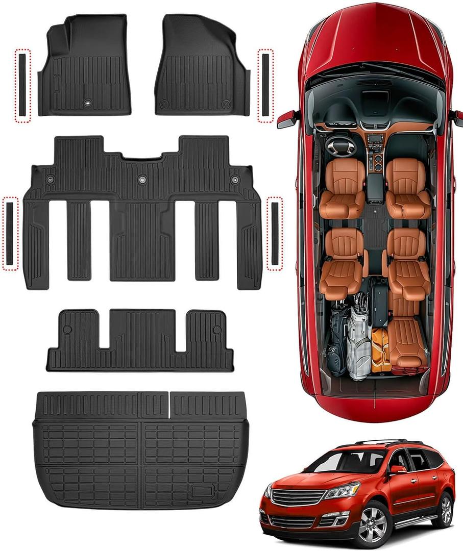 Floor Mats for Chevy Traverse 2009-2017, Full Coverage Heavy Duty Car Cargo Liners Protector, Anti-Slip Waterproof Automotive Interior Accessories 2010 2011 2012 2013 2014 2015 2016