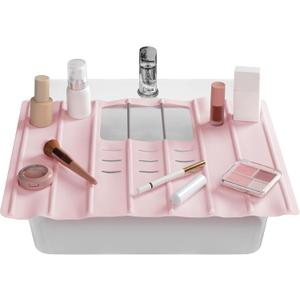 Maplefield Travel Size Bathroom Sink Cover for Counter Space - Foldable Silicone Sink Mat for Beauty Routine, Ideal for Small Bathroom, RVs, Camper Vans (Rose Pink Small, 19.5 x 15.5 x 1.6 Inches)