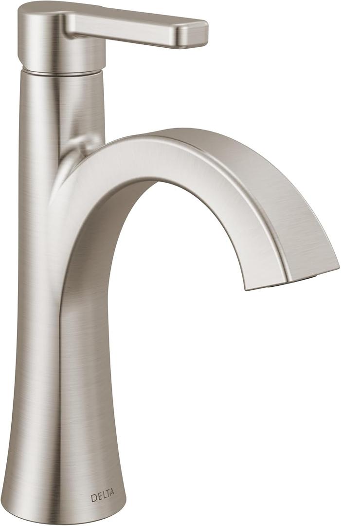 Delta Lineax Brushed Nickel Bathroom Faucet 1 Hole, Single Hole Bathroom Sink Faucet for Vanity, Metal Push-Pop Drain Assembly, Stainless 562-SSMPU-DST
