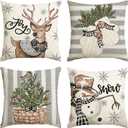 AVOIN colorlife Christmas Snowman Reindeer Gloves Eucalyptus Throw Pillow Covers, 18 x 18 Inch Winter Holiday Stripes Cushion Case Decoration for Sofa Couch Set of 4 (Grey)