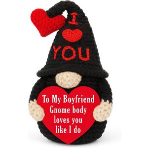 Valentines Gifts for Boyfriend from Girlfriend - Handmade Crochet Gnome, Romantic Valentine‘s Day Birthday Xmas Presents for Him, I Love You Sentimental Gift for Lover
