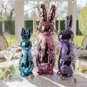 Lanpn 3PCS Mosaic Glass Bunny Easter Decorations, Decorative Disco Rabbit Sculptures for Easter Centerpieces, Spring Tabletop & Shelf Decor, Home Decoration Seasonal Gift (Pink, Purple, Blue)