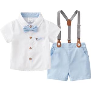 Baby Boys Gentleman Shorts Sets, Infant Outfits Suits, Shirt+Shorts+Bow Tie+Suspenders, 5-6 Y