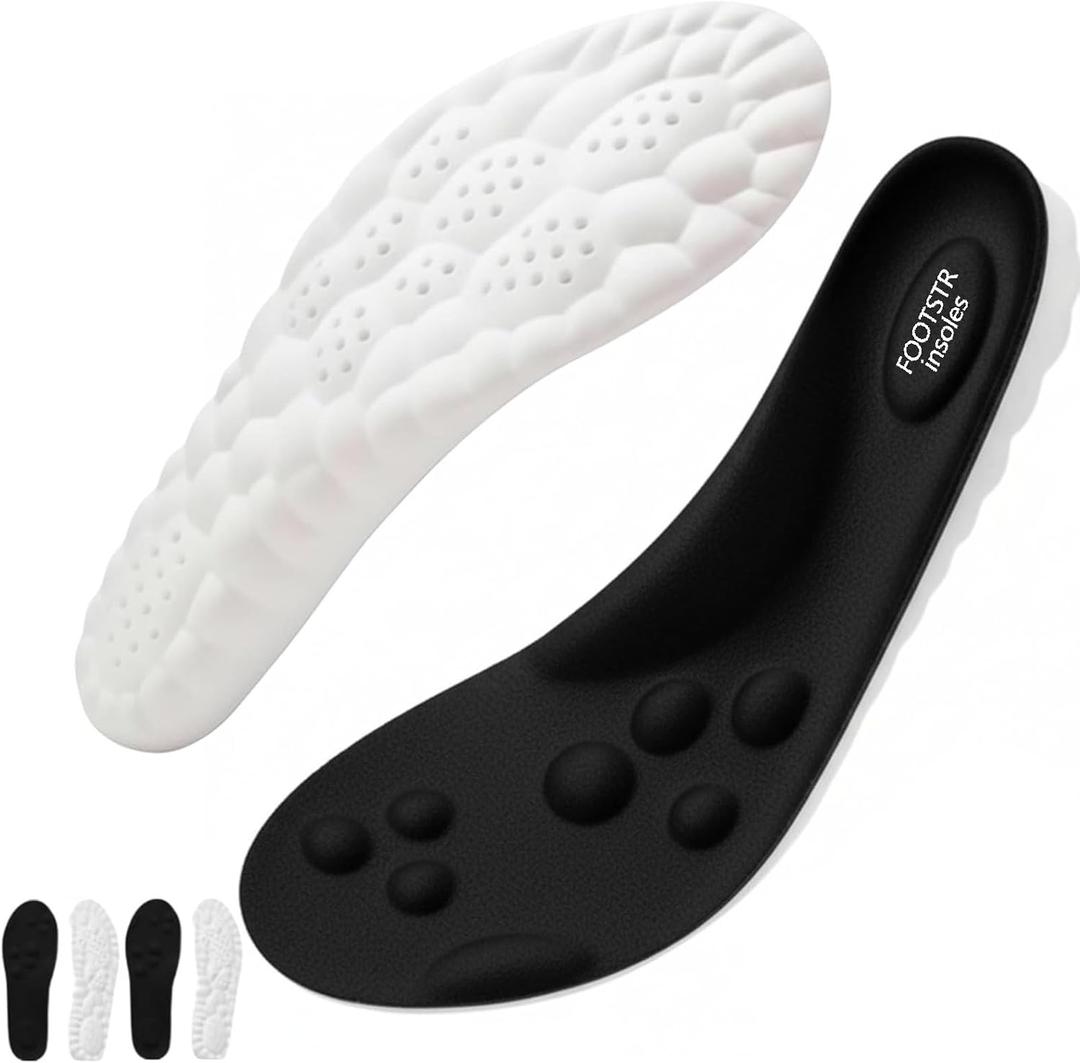 InsoleX, Pairs of 2 Footstr Insoles for Kids Youth, Arch Support & Shock Absorption, 4D Elastic Cloud Breathable Soft Foam Sole for Men & Women (New 2 Pair,Black, 6.5Y-7Y)