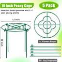 cyrico Peony Cages and Supports 5 Pack, 12 x 16 Heavy Duty 3.5mm Metal Peony Stakes with 4 Legs, Rust-Proof Grow Through Plant Support Hoops, Outdoor Garden Flower Support Rings for Heavy Blossoms