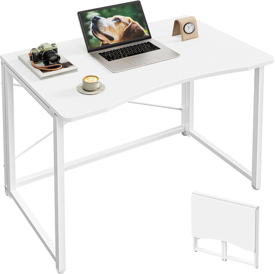 Huuger Folding Desk for Small Spaces, 31.5 Inch Foldable Computer Table, for Home Office, Study, Bedroom, Dorm, Space Saving, Small Writing Work Office Computer Desk, Easy to Fold, White, 18.9"D x 31.5"W