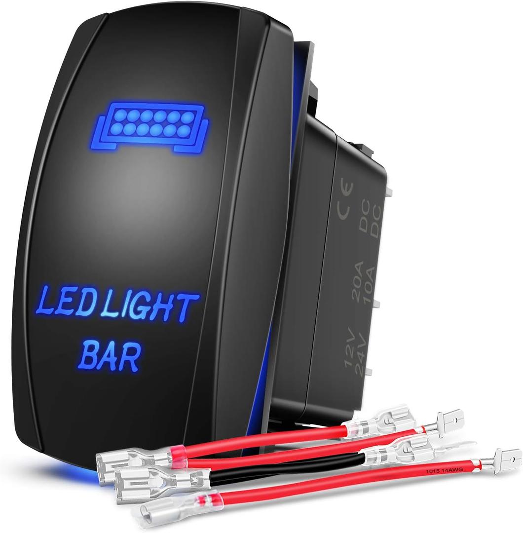 Nilight - 90001B LED Light Bar Rocker Switch 5Pin Laser On/Off LED Light 20A/12V 10A/24V Switch Jumper Wires Set for Jeep Boat Trucks, Blue
