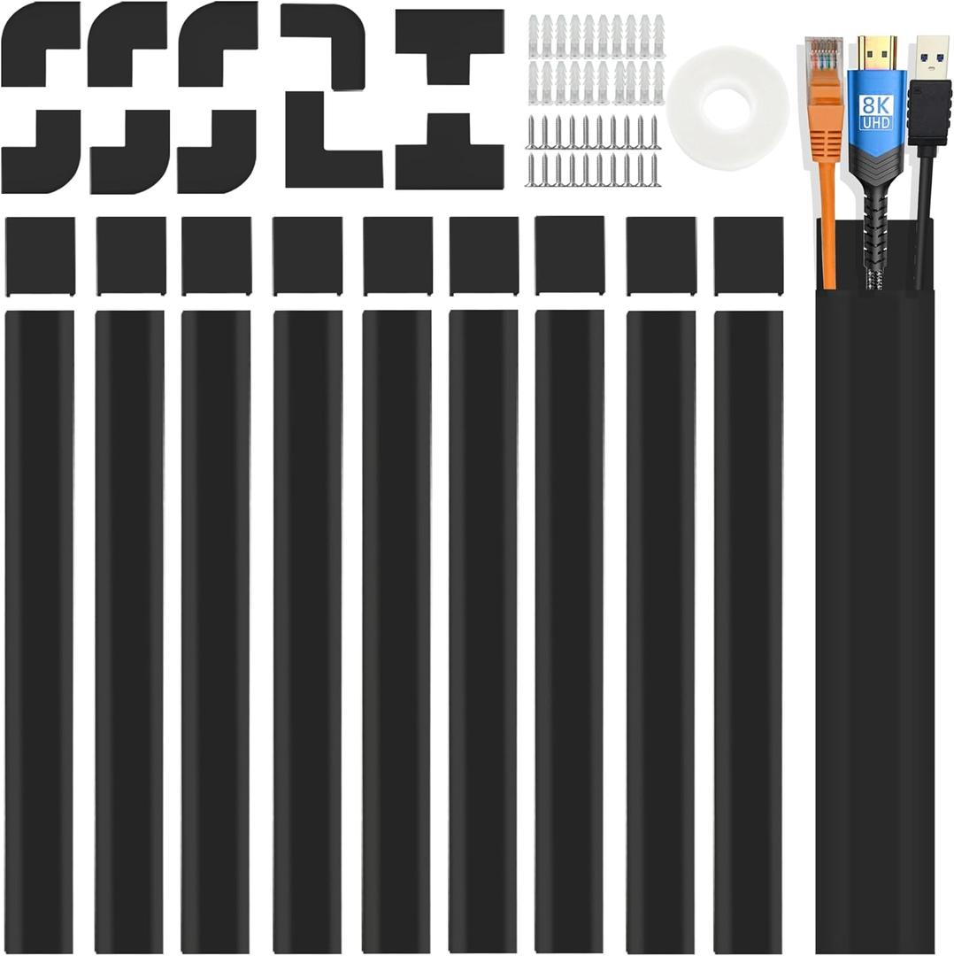 Cable Cover Wall - Large Cord Covers for Wires on Wall, 157 Inches TV Cable Hider Wall Kit, Black