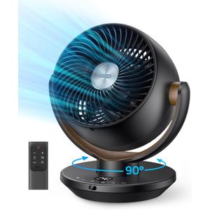 Dreo Fan for Bedroom, Desk Air Circulator Fan with Remote, 11 Inch Table Fans for Whole Room, 60ft Powerful Airflow, 120 Vertical Manual +90 Oscillating Fan, 4 Speeds, 8H Timer, Quiet Fan, Home (Black)