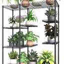 Xiofio 8-Tier Plant Stand for Indoor Outdoor, Large Plant Shelf Rack, Plant Stand Indoor Multiple,Adjustable Flower Stand for Bedroom, Living Room, Balcony, Garden, Black