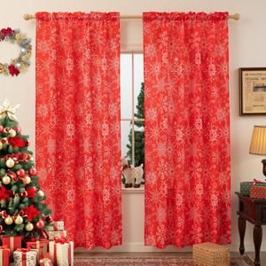 Christmas Curtains for Living Room, Xmas Snowflake Printed Curtains, Rod Pocket Window Drapes for Bedroom Holiday Decoration 2 Panels 52 x 72 Inch
