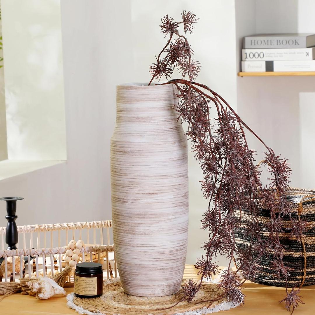 ALMA 17 inch Extra Tall White Ceramic Vases for Centerpieces Farmhouse Living Room Floor, Boho Pampas Grass Vase for Fireplace Mantel Decor, Modern Minimalist Rusic Floor Vase for Organic Home Decor