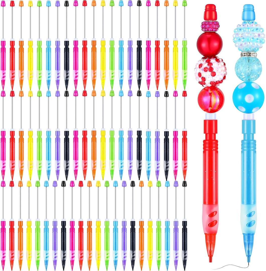 64 Pcs Beadable Mechanical Pencil Back to School Pens Mini Drawing Beadable Pencil Pencils with Silicone Hand Guard for Writing Drawing Sketching DIY Crafting