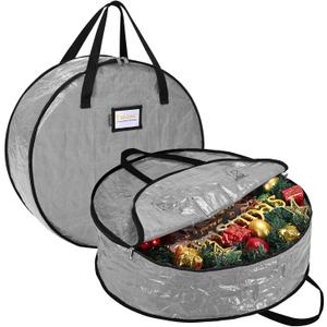 BALEINE Wreath Storage Container, 2 Pack Christmas Wreath Storage Bag with Tear Resistant PE Material and Reinforced Handle for Holiday Xmas (Grey, 30"x8") (Gray)