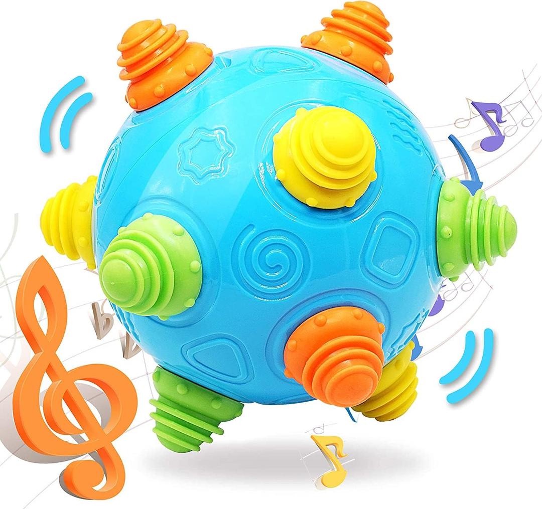 VANLINNY Toddlers Baby Music Shake Ball Toy Bumble Ball for Babies,Dancing Bumpy & Interactive Sounds Crawl Toy, Best Bouncing Sensory Learning Gift for 3+ Year Old Boys&Girls. (Azul marino)