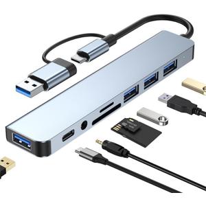 USB C Hub USB Splitter 8-in-1 USB Extender with 4 USB Port 1 USBC Jack TF/SD Card Reader 3.5mm Audio Output for MacBook Pro/iPad Pro/iPhone 15/Laptop/Galaxy Phones/More (1 to 8)