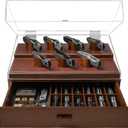 Premium Pocket Knife Display Case for 30 Knives - Large Wooden Knife Organizer, Storage & Holder with Unique Pillars, Hinged Cover, Drawer - Knife Collection Box - Handcrafted Birthday Gift for Men